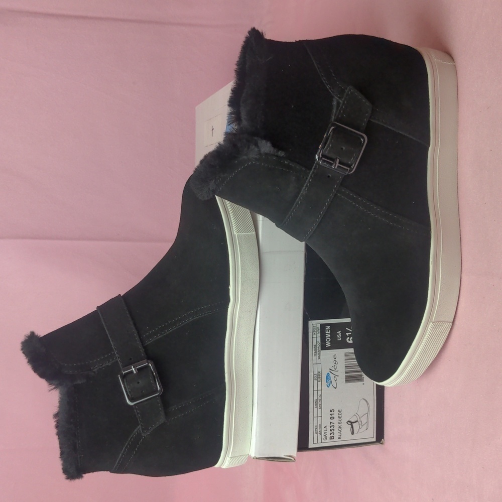 Aqua College Gayla Black Suede Leather Mink Insole Boots with Buckle Detail 6.5